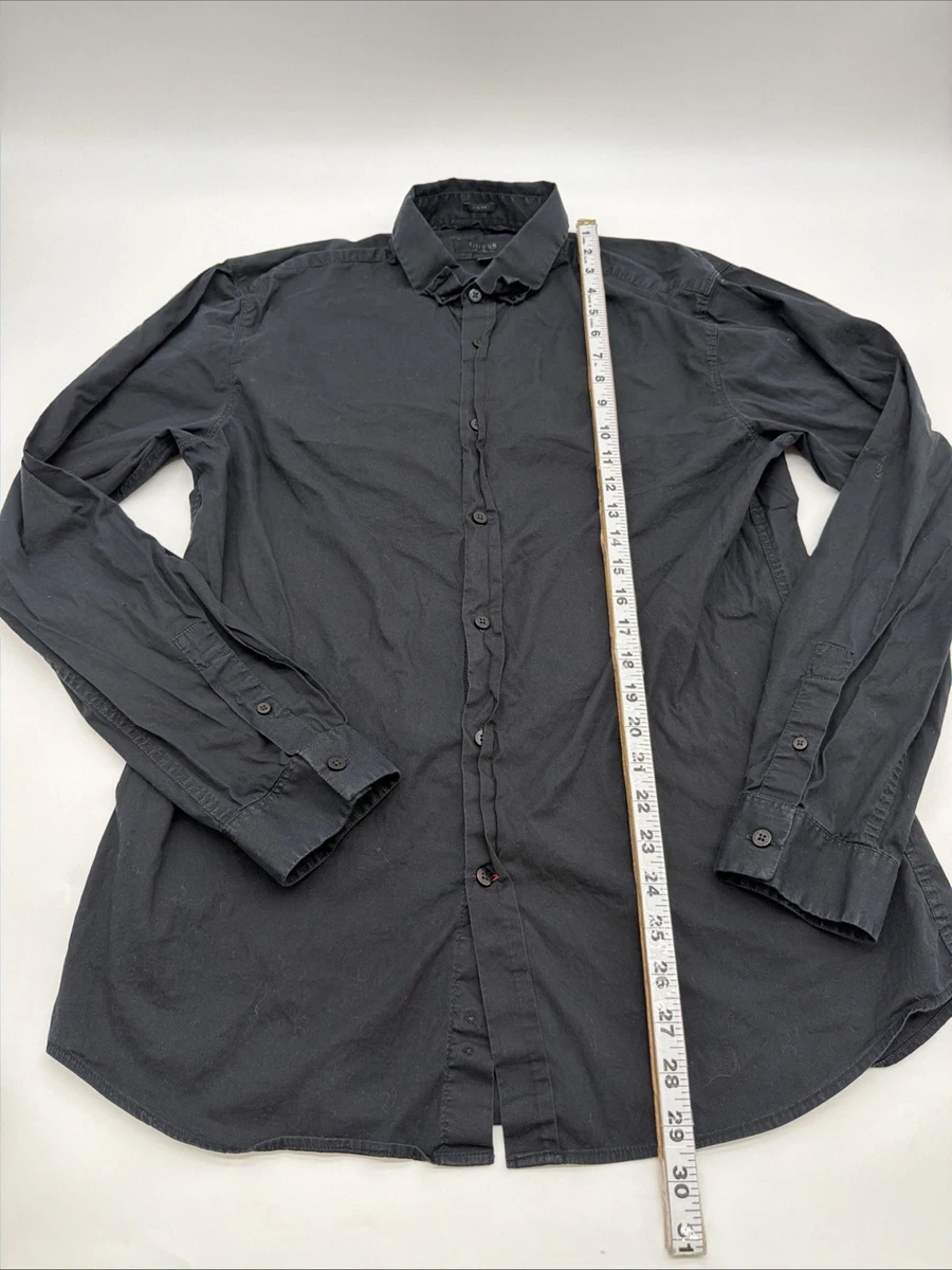 Camisa Guess ajustada con botones para hombre L negra logotipo .#45017