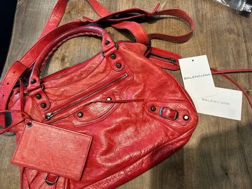BALENCIAGA Town Bag Red Leather Motorcycle Shoulder Y2K Vintage Used Japan