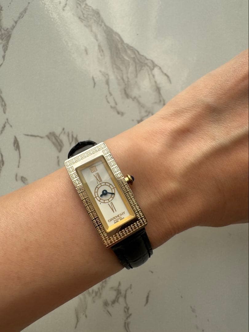 Givenchy Vintage Wristwatch Rectangular Black Lea… - image 4