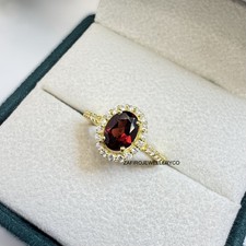 Garnet Ring, 925 Sterling Silver, Natural Garnet, Engagement Ring, Halo Ring
