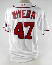 2021 Washington Nationals Rene Rivera #47 Game Issued White Jersey 48 426