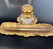 Lovely Vintage Ink Well With Pen Holder, Ink Jar,  Desk Set.