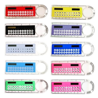 2 Pcs 4-in-1 Designed Calculator with Ruler, Magnifier and Protractor