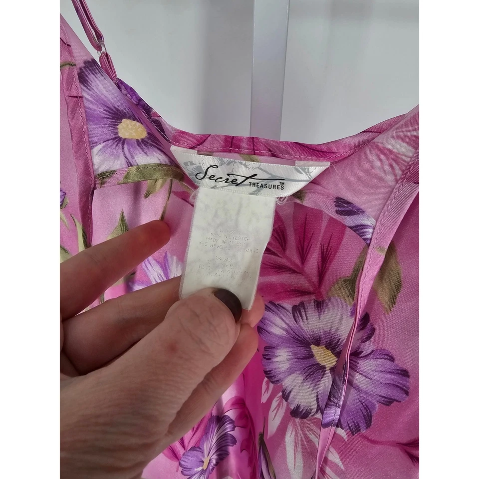 Camisola Vintage Secret Treasures Feminina Tamanho G Cetim Rosa Roxa Floral - Imagem 2 de 3