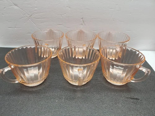 Vintage 1930’s Pink Depression Glass Cup Coffee Tea Set Of 6