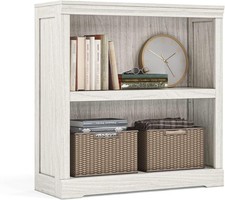 2-Tier Bookcase Bookshelf Small Wood Display Storage Shelves Farmhouse