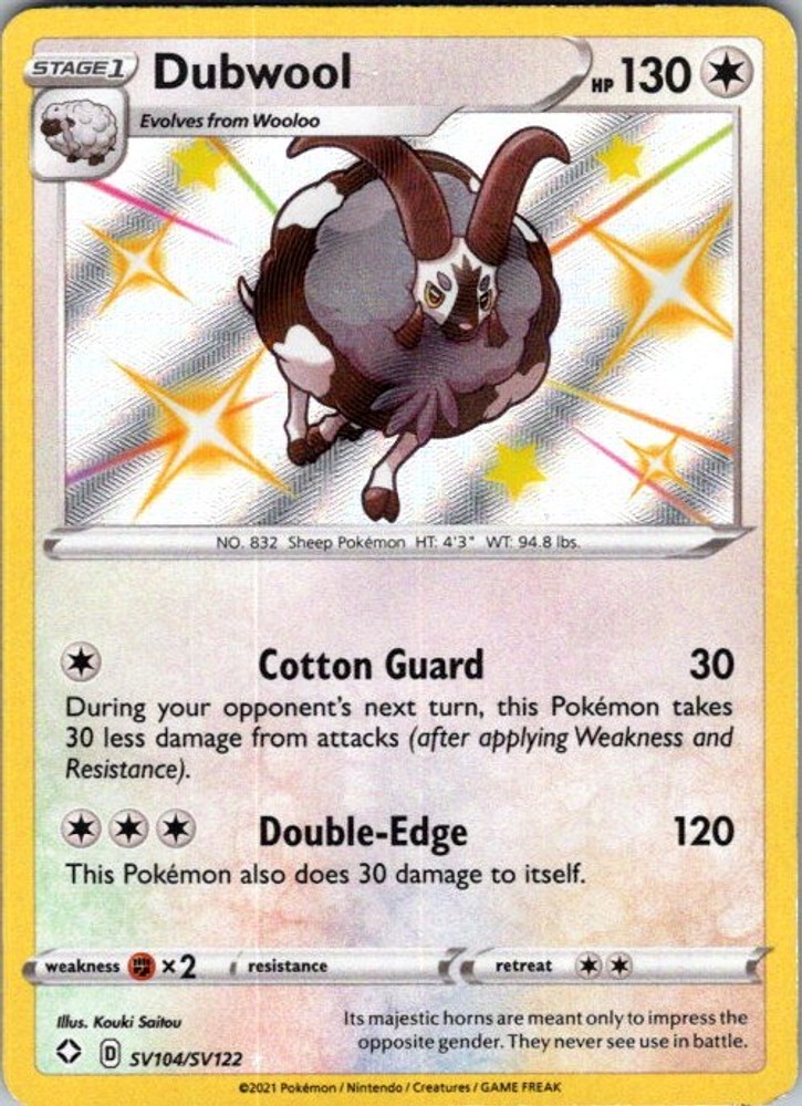 Pokemon Shining Fates: Shiny Vault Dubwool SV104/SV122 NM Holofoil