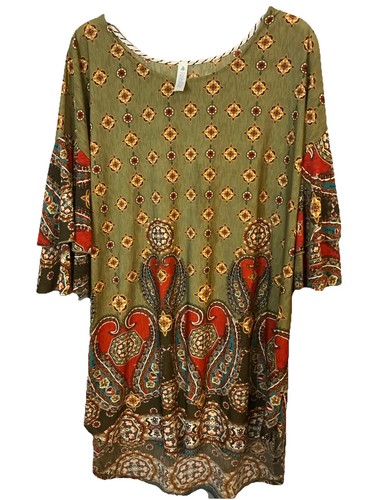 Paisley Grace Damen Top/Kleid Gr. 2XL Paisley Design 3/4 Rüschenärmel grün