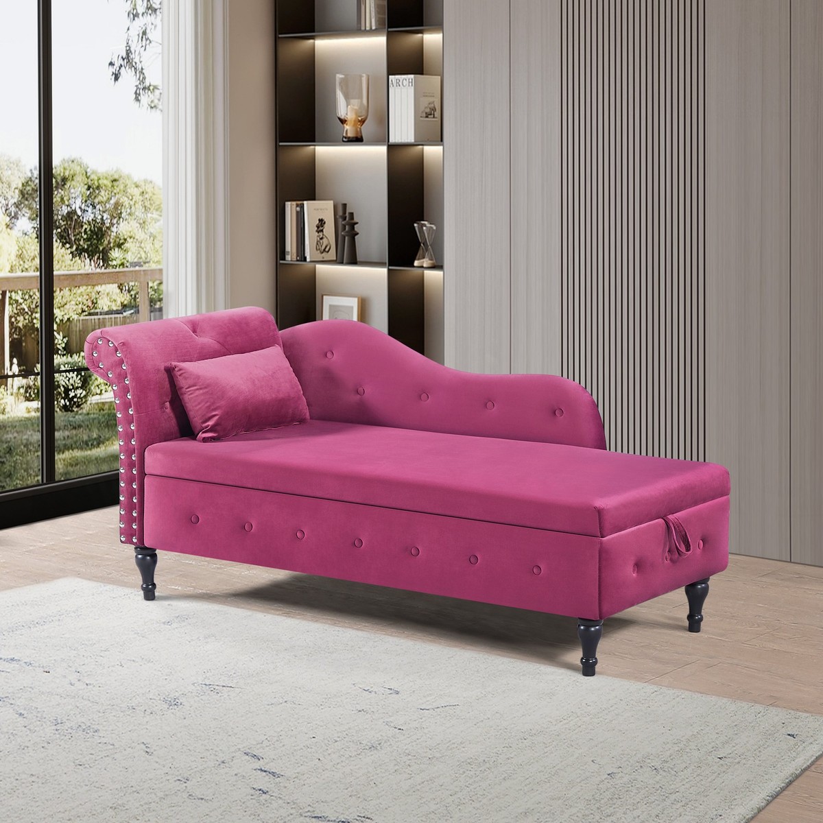Aijia Velvet Chaise Lounge: Burgundy, Tufted, 60