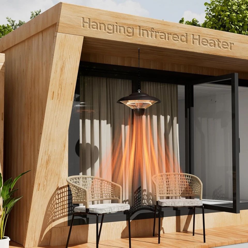Riscaldatore Elettrico a Infrarossi per Patio 1500W - Appeso, Impermeabile, Nero - Immagine 2 di 4