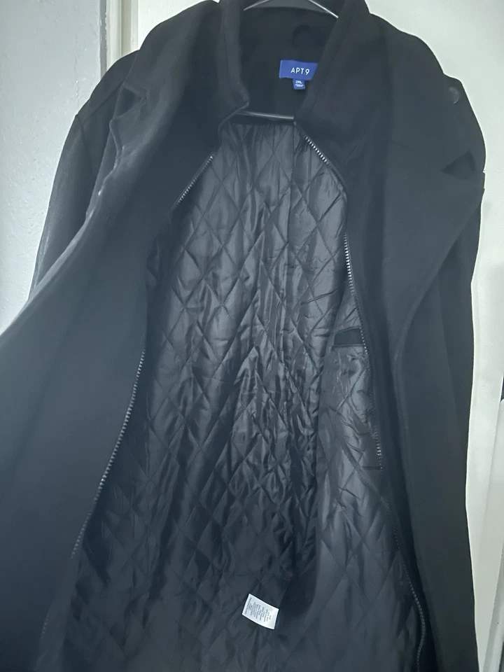 Apt 9 Black Wool Blend Car Coat Jacket Zipper Plus Button Close Stand Collar 2XL - Image 3 of 4