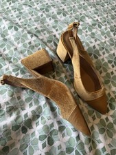 ASOS Design Gold Velvet Slingback Block Heels UK 5 Brand New