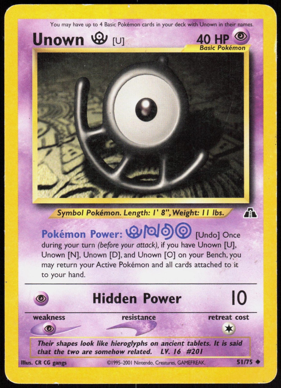 Neo Discovery Unown [U] 51/75 Uncommon Pokemon Unlimited HP