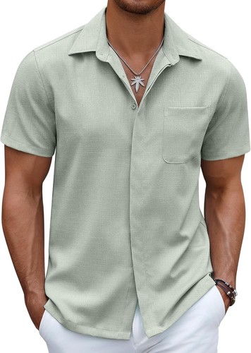 Men's Casual Linen Beach Shirt Button Down Summer Shirt Hawaiian Shirts - Afbeelding 10 van 65