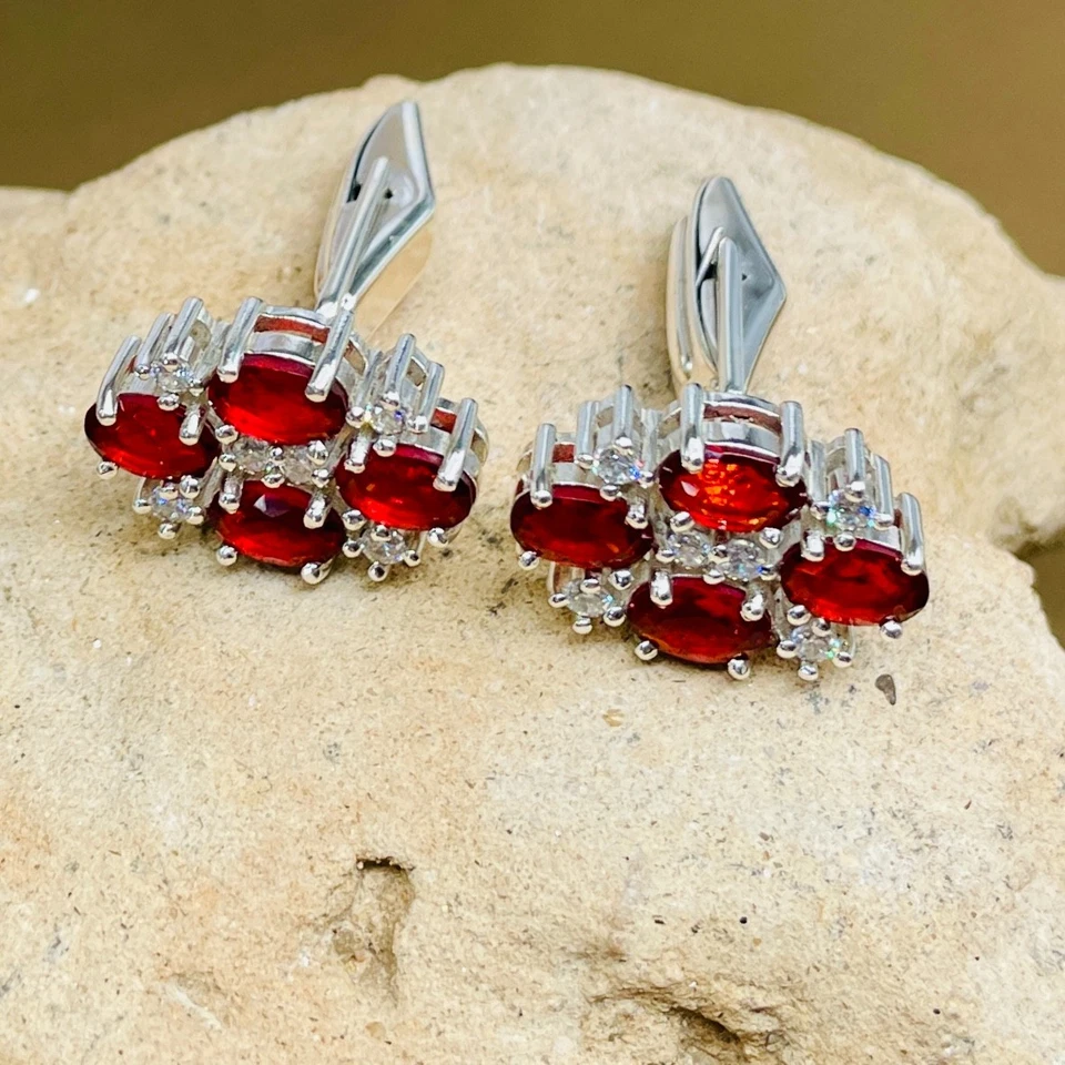 Elegant Men's Silver Cufflinks with Red Ruby Oval & White CZ Stones, Formal Gift - Image 2 of 4