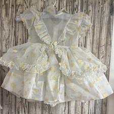 Vtg Ruffled Double Skirted Toddler Sheer Nylon Flocked Pageant Dress Full Circ.