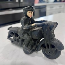 Vintage Black Cast Iron, Toy Policeman on Motorcycle