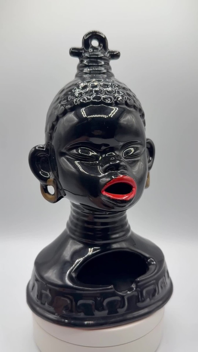VINTAGE 1950-60'S NOVELTY CERAMIC AFRICAN LADY SMOKING HEAD