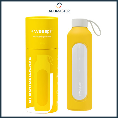 Trinkflasche Glas Wessper, BPA-Frei, Borosilikatglas, Schutzhülle, 1000ml, Gelb