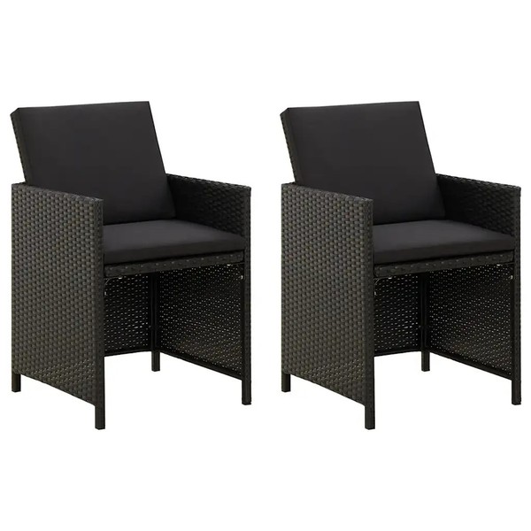 GartenstüHle Poly Rattan Schwarz Mit Kissen 2Er Set Balkon Terrasse-image