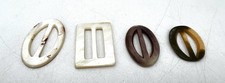 Vintage Mother of Pearl Belt Buckles Slides Lot 4pc Carved Shell Iridescent MOP
