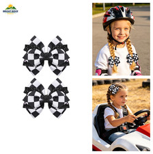4'' Sparkly Black White Checkered Hair Clip Bow for Girls  Women