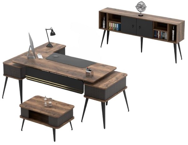 Arbeitszimmer Set Couchtisch Tisch Sideboard HolzmöBel BüRo Braun Schwarz-image