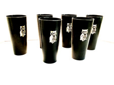 VINTAGE MCM NASCO BLACK PLASTIC OWL DRINKING CUPS TUMBLERS LOT OF 6