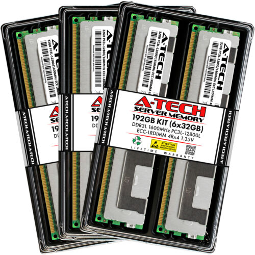 A-Tech 192GB 6x 32GB 4Rx4 PC3L-12800 DDR3 1600 MHz ECC LRDIMM Server Memory RAM - Picture 1 of 5