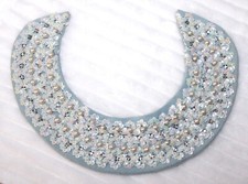 Vintage Embroidered Dress Collar Sequins Faux Pearls Blue Linen