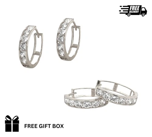 14K White Gold Huggie Hoop Earrings - Picture 1 of 1