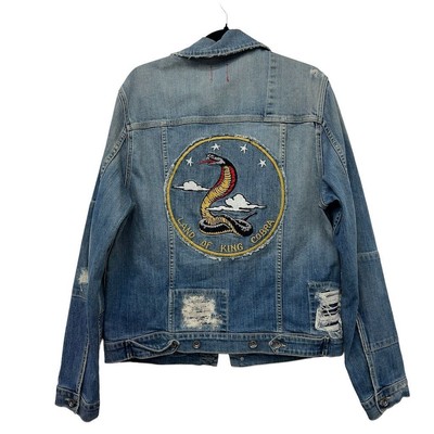 Joe s Jeans Jacket Men's Medium Blue King Cobra Embroidered Distressed Denim