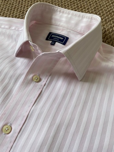 DUCHAMP PINK WEAVE STRIPE DOUBLE CUFF SHIRT 17.5   17 1/2 - Picture 1 of 5