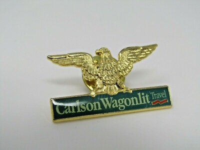 Vintage Carlson Wagonlit Travel Lapel Pin Gold Tone Eagle Bird Logo Employee