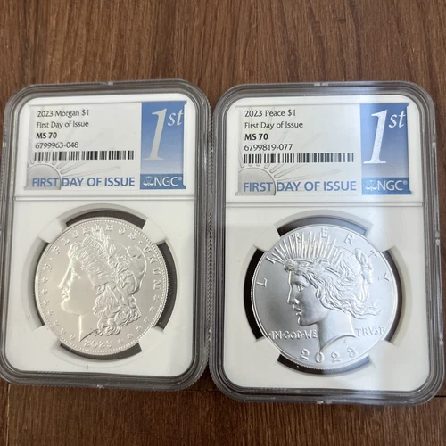 2023 Morgan & Peace Silver Dollar $1 NGC MS70 First Day Of Issue FDOI FDI Set