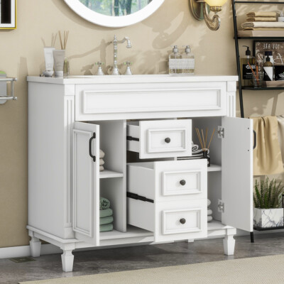36'' Bathroom Vanity w/Sink, Freestanding Vanity Storage Cabinet,2 Drawers, Doors