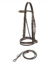 Weston Padded Leather Horse Snaffle Bridle with Flash Noseband and Web Reins ...