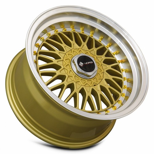 16x8 Vors VR3 4x100,4x114.3 +20 Gold Machine Lip Gold Rivet Wheels (Set ...
