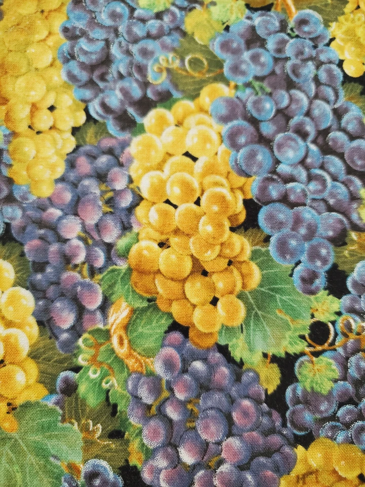 Elizabeth's Studio Fabric #3303 Wine Country Grapes Yellow Purple Blue 32" Piece - Image 2 of 4