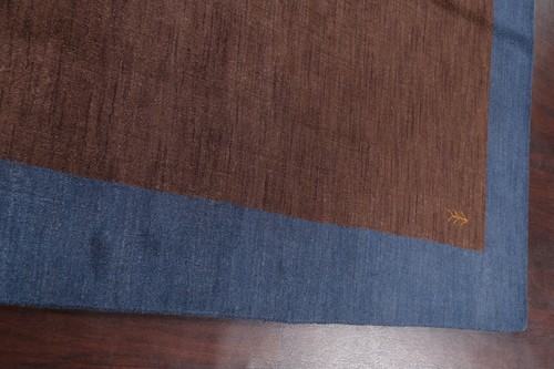 Contemporary Bordered Gabbeh Brown/ Blue Modern Handmade Wool Area Rug 7'x10' - Picture 7 of 12