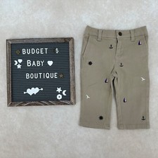 NWOT JANIE AND JACK Montecito Resort Khaki Embroidered Pants Size 6-12 Months