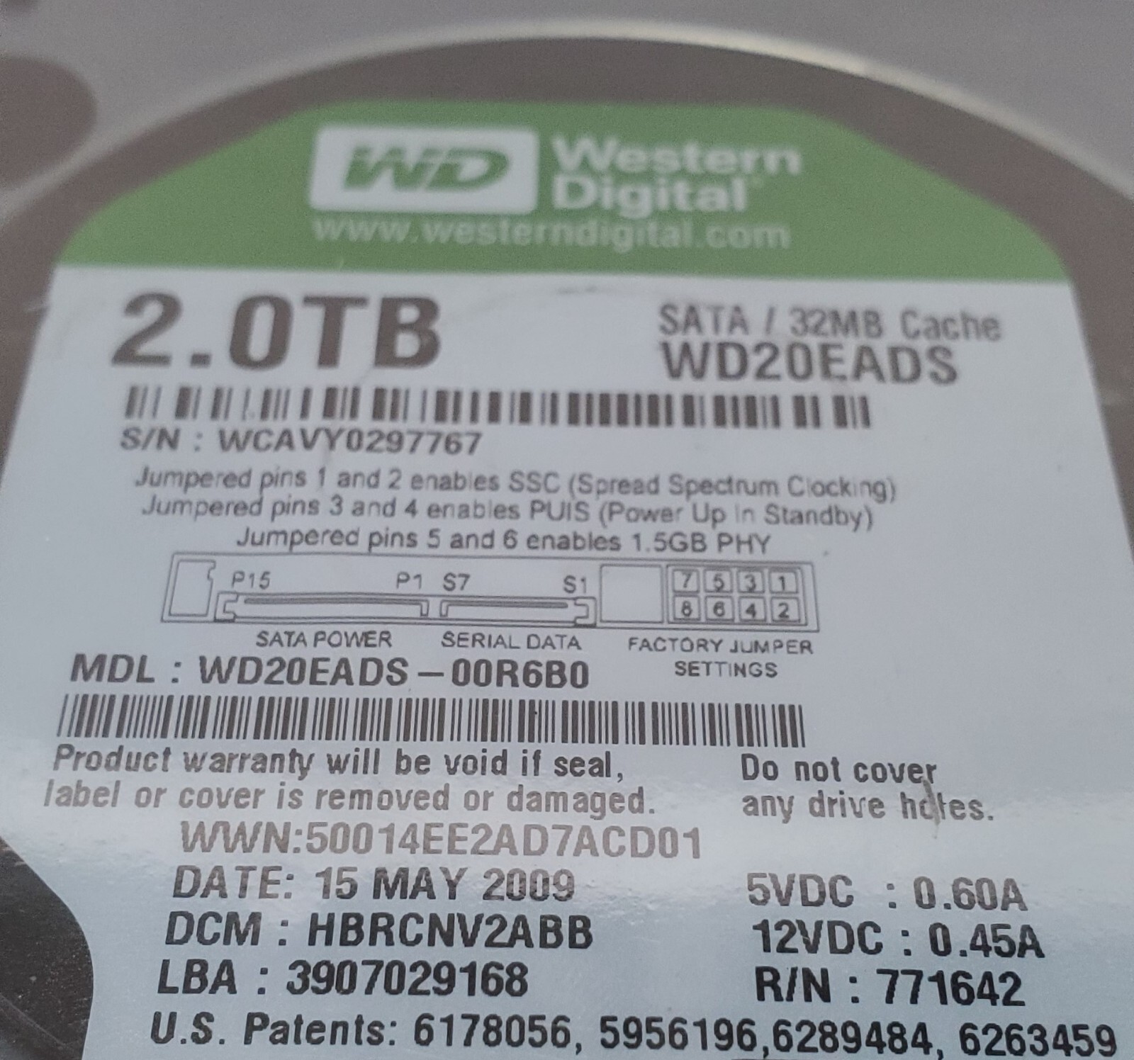 (Lot of 2) Western Digital WD20EADS-00R6B0 WD Green 2TB 3.5" SATA II HDD