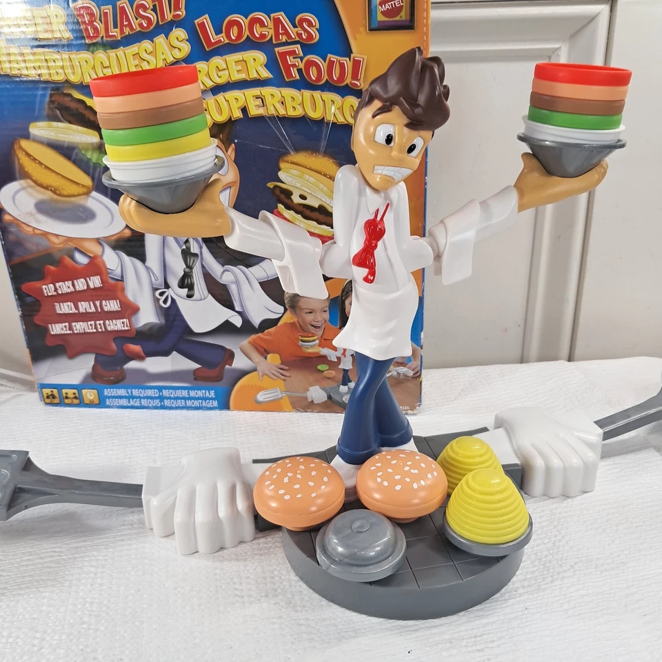 Mattel Burger Blast game Hamburger stacking flip stack win 2010 T8155 RARE read - Image 3 of 4