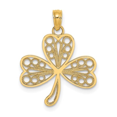14k Gelbgold filigraner 3-blättriges Kleeblatt Anhänger