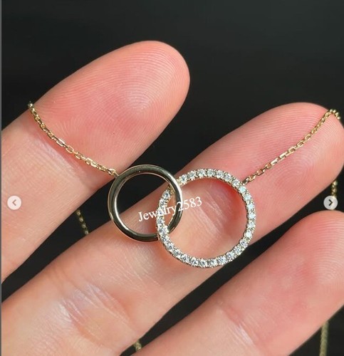 I3 Real Diamond Fancy Double Circle Pendant For Girlfriend 18" Chain 925 Silver - Picture 4 of 6