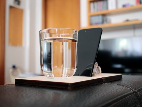 Laser Cut Wood Sofa Armrest Table with Phone and Tablet Stand, Small Tray - Picture 3 of 4