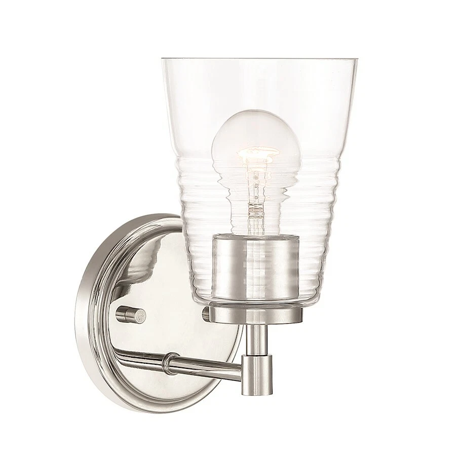 Designers Fountain Ingo 1 Light Sconce Nickel Clear Blown Ripple