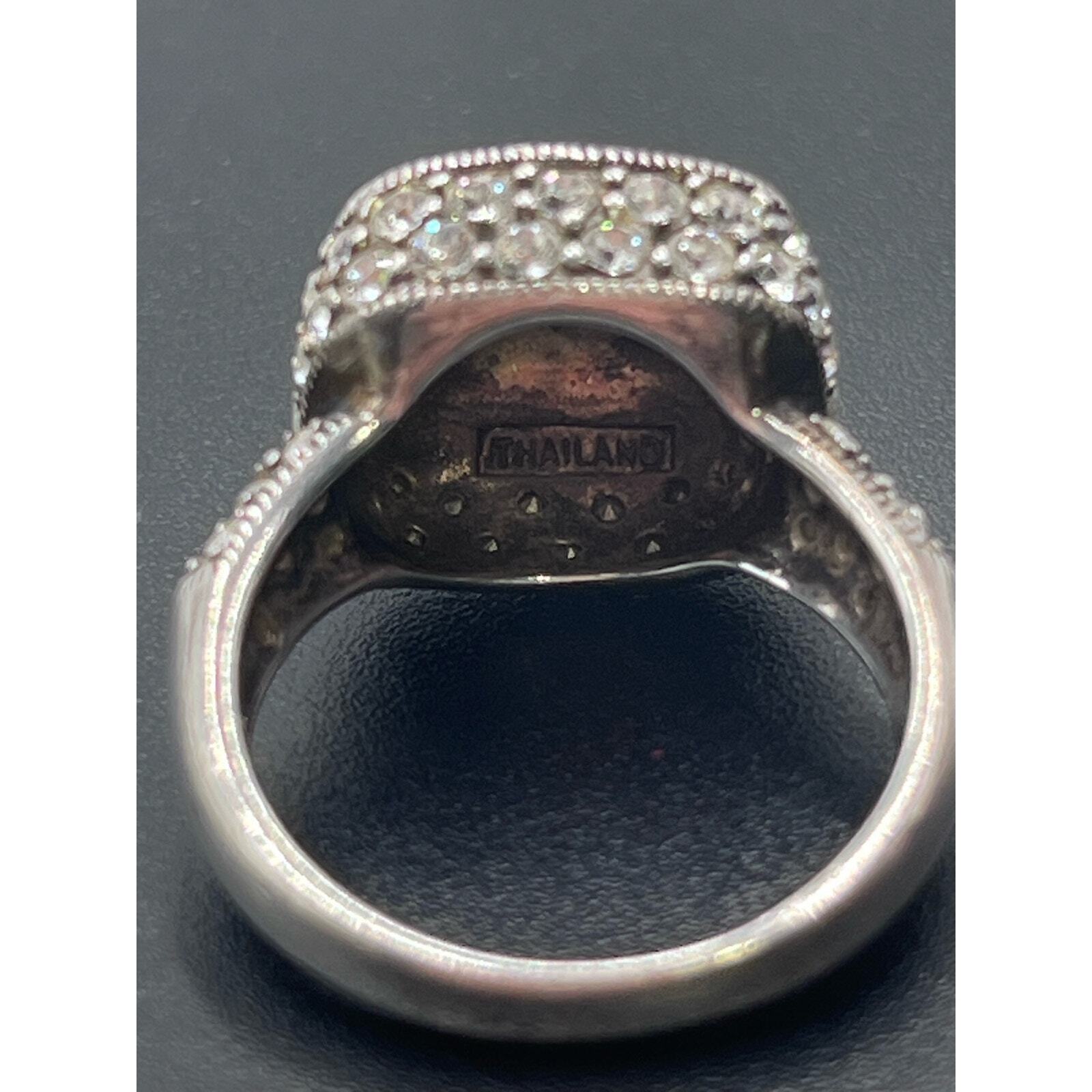 Sterling Silver Signed Ring MarcasiteCrystal Cock… - image 8