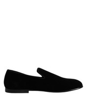 Dolce & Gabbana Black Velvet Slip On Loafers Formal Men's Shoes Authentic
