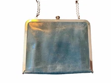 Vtg HOBO International Hepburn Frame Clutch Or Shoulder Bag Purse Blue